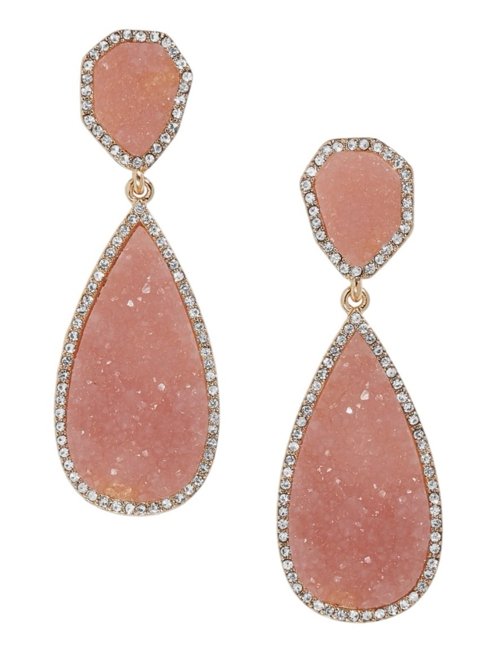 BaubleBar Moonlight Pink Druzy Crystal Teardrop Statement Earrings